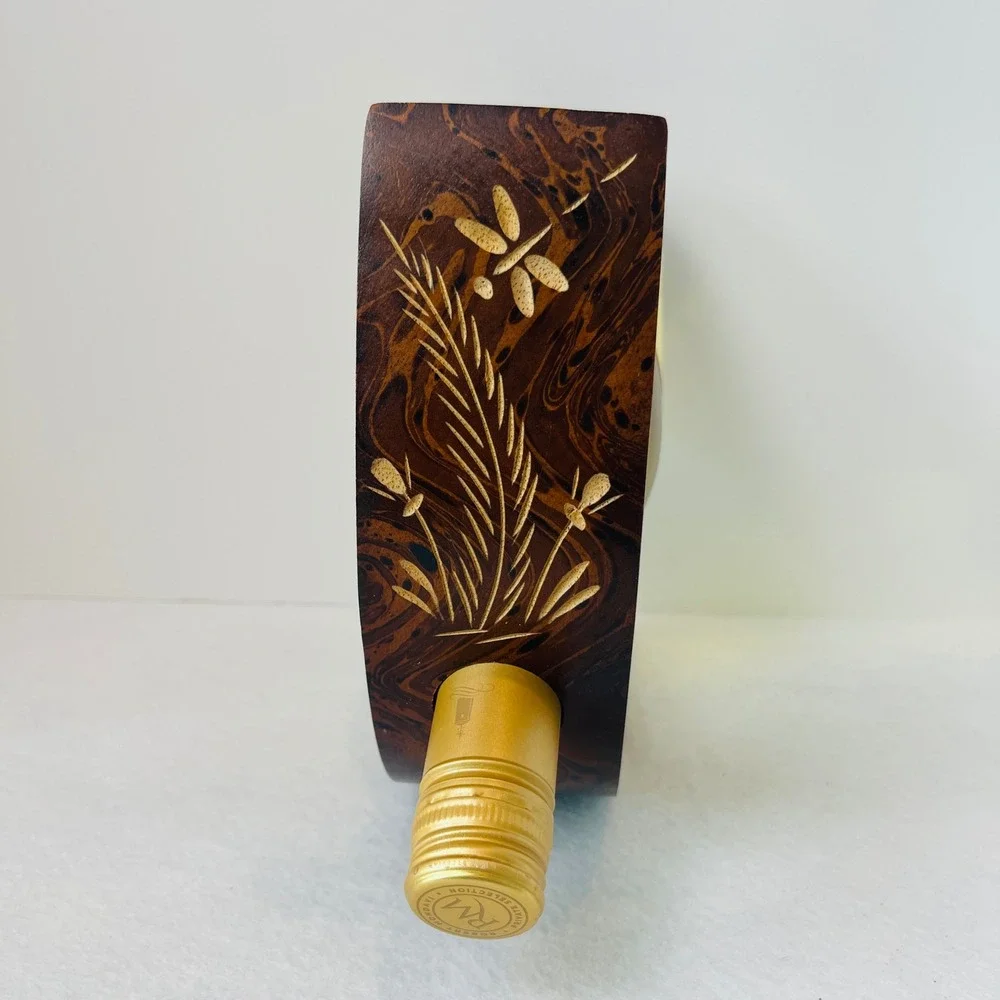 Handcrafted Wooden Balancing Wine Bottle Holder Etched Dragonfly Floral NO Bottl